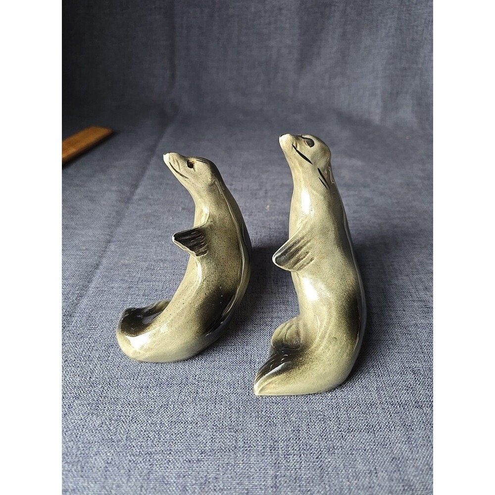 Vintage Lipper and Mann Seals Porcelain Salt and Pepper Shakers Nautical Mermaid
